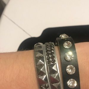 Set of 2 faux leather studded bracelets